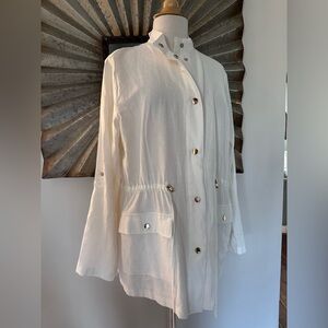 New with Tag! $70 Zara Linen Elegant White Women's Jacket Gold Snaps sz L